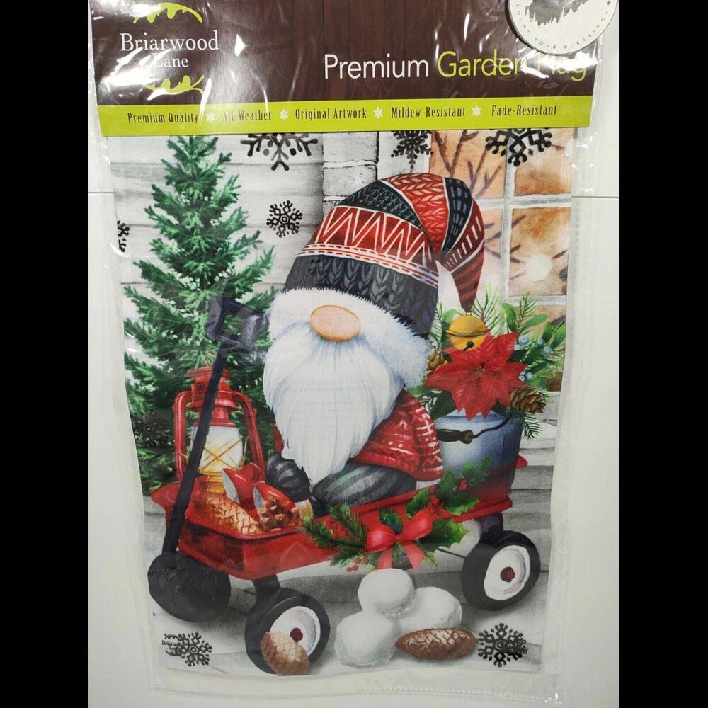 Christmas Gnome Wagon Winter Snowballs Garden Flag 18" x 12.5" New Sealed BL